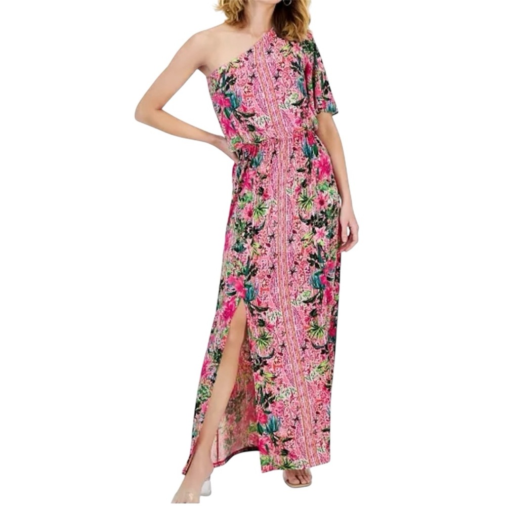 INC International Concepts One Shoulder Floral Maxi Dress Relaxed Resort Sexy